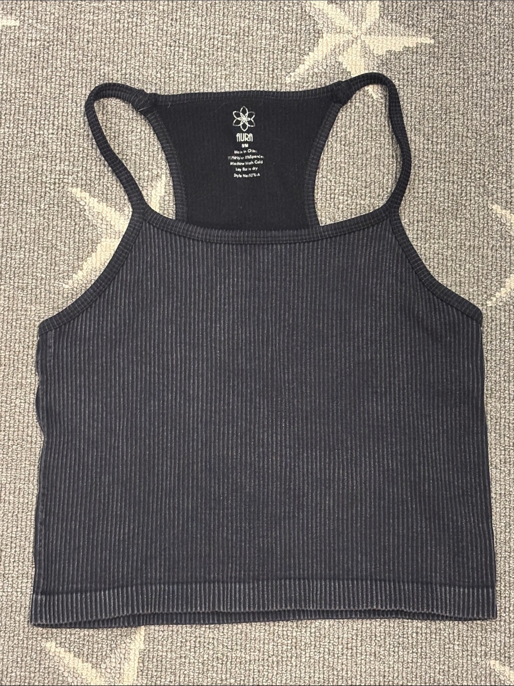 Aura Black Ribbed Racerback Tank